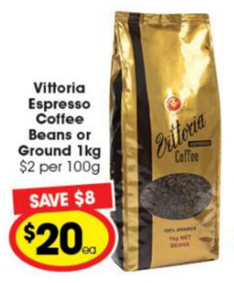 Ritchies Vittoria Espresso Coffee Beans or Ground 1kg offer
