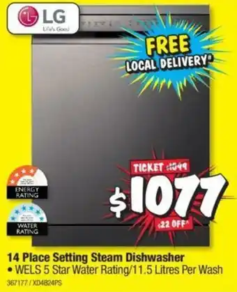JB Hi-Fi LG 14 Place Setting Steam Dishwasher offer