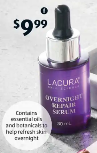 ALDI Lacura Skin Science Overnight Repair Serum 30ml or Cream 50ml offer