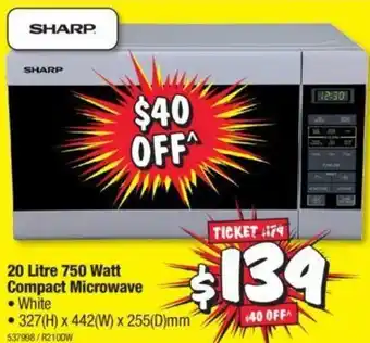 JB Hi-Fi Sharp 20 Litre 750 Watt Compact Microwave offer