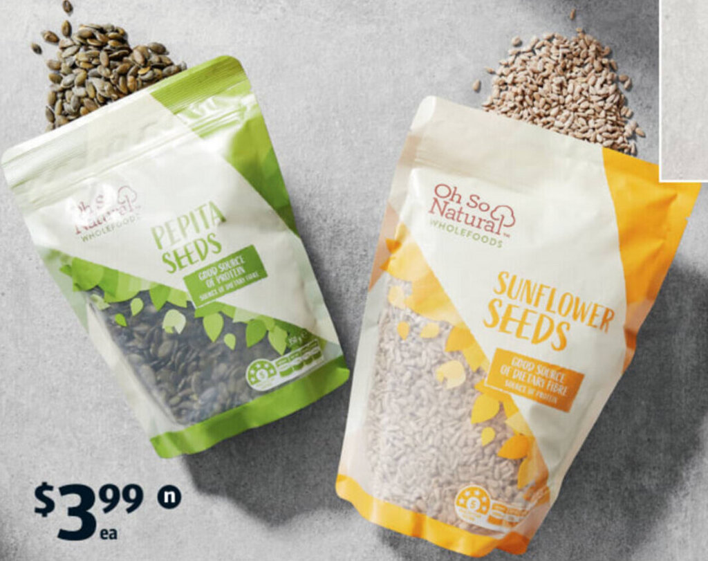 Pepita Seeds 350g or Sunflower Seeds 650g offer at ALDI