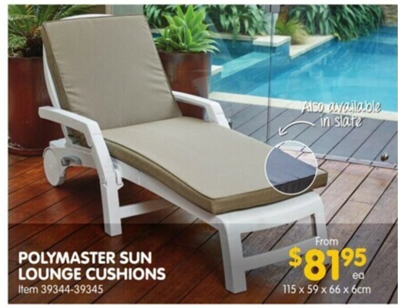 Polymaster Sun Lounge Cushions 115x59x66x6cm offer at Clark Rubber