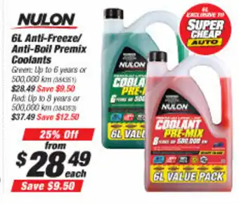 SuperCheap Auto Nulon Anti-Freeze/ Anti-Boil Premix Coolants 6L offer