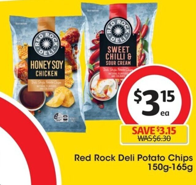 Red Rock Deli Potato Chips 150g 165g offer at Coles