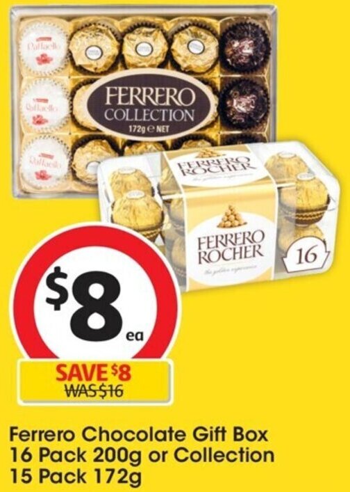Ferrero Chocolate Gift Box 16 Pack 200g or Collection 15 Pack 172g