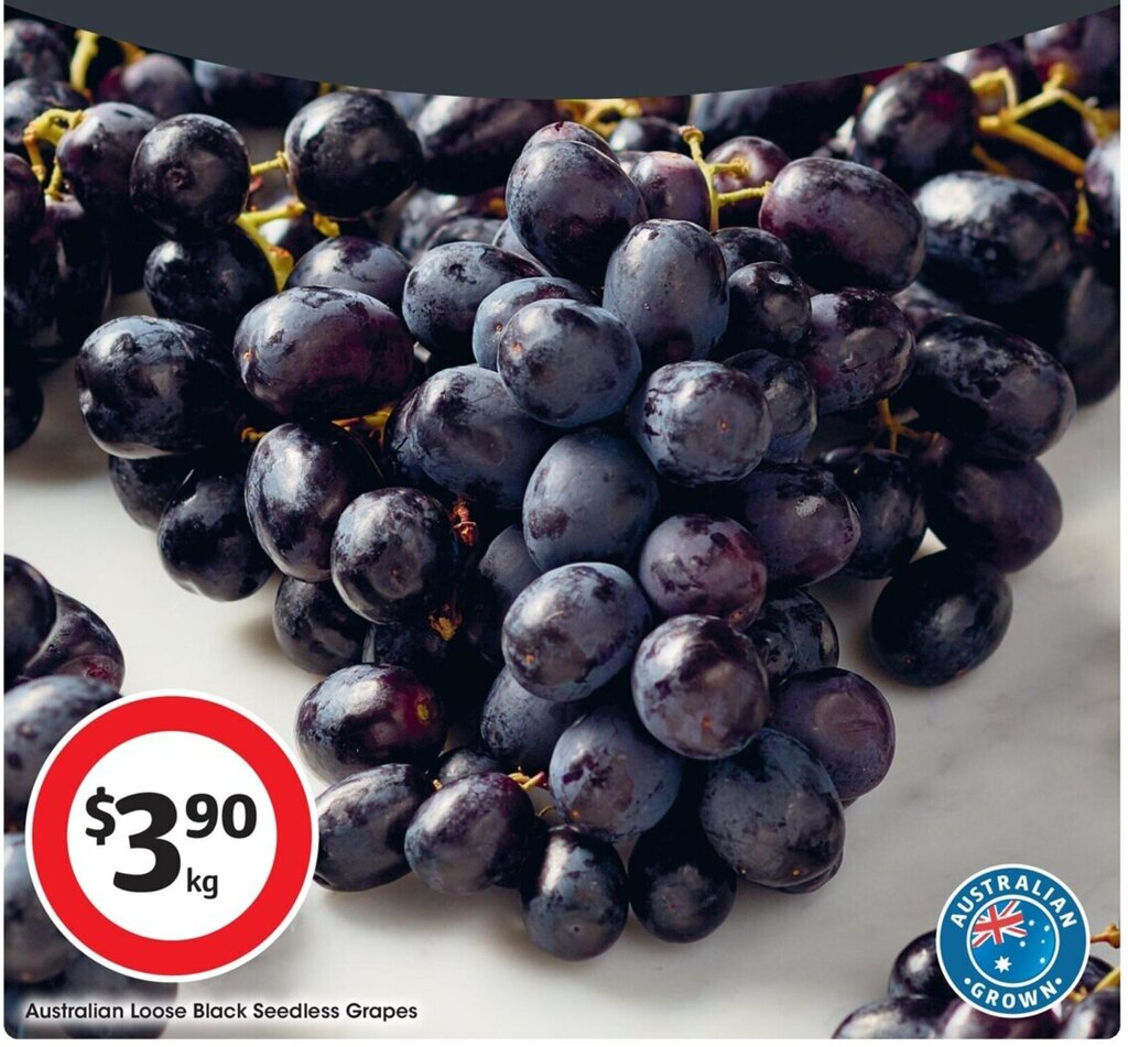 Australian Loose Black Seedless Grapes offer at Coles