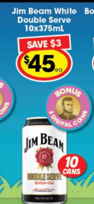 Ritchies Jim Beam White Double Serve 10x375ml offer