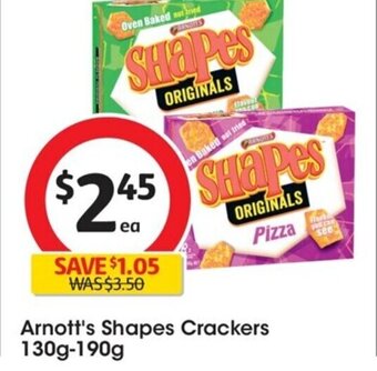 Coles Arnott's Shapes Crackers 130g-190g offer
