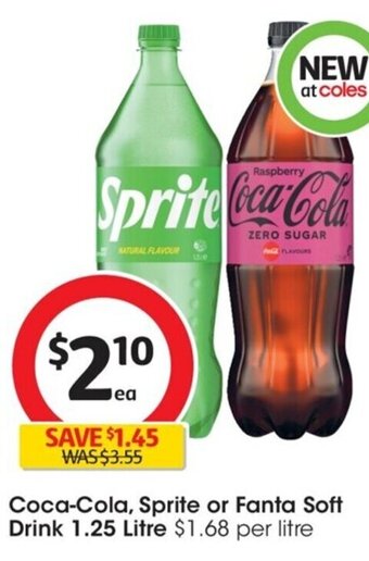 Coles Coca-Cola, Sprite or Fanta Soft Drink 1.25 Litre offer