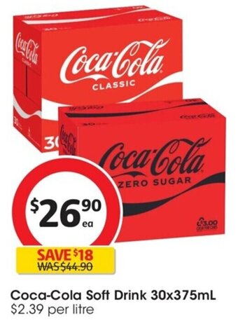 Coles Coca-Cola Soft Drink 30x375mL offer
