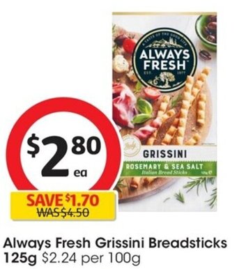 Coles Always Fresh Grissini Breadsticks 125g offer