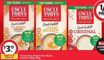 Coles Uncle Tobys Rolled Oats Quick Sachets 320g-350g offer