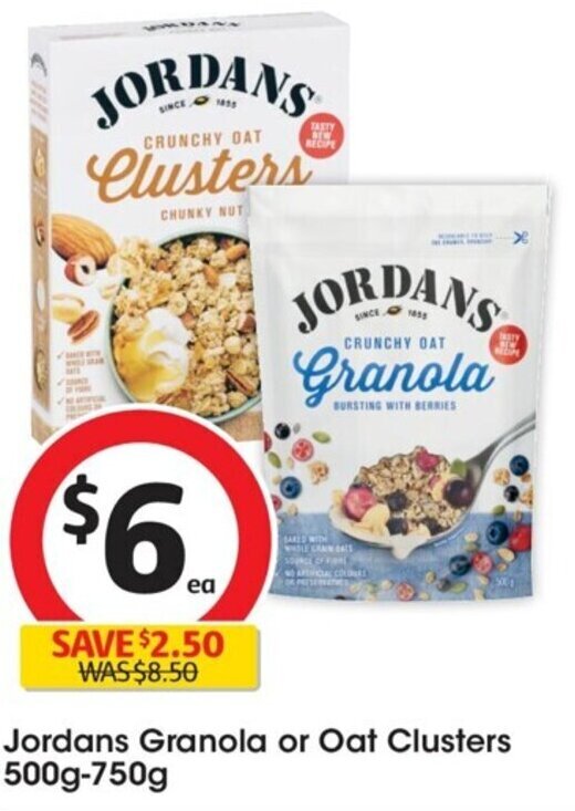Jordans Granola or Oat Clusters 500g750g offer at Coles