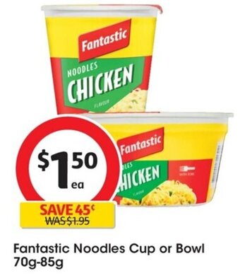 Coles Fantastic Noodles Cup or Bowl 70g-85g offer