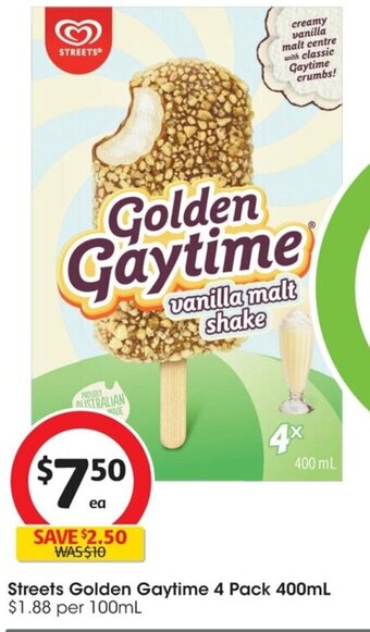 Coles Streets Golden Gaytime 4 Pack 400mL offer