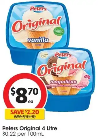 Coles Peters Original 4 Litre $0.22 per 100mL offer