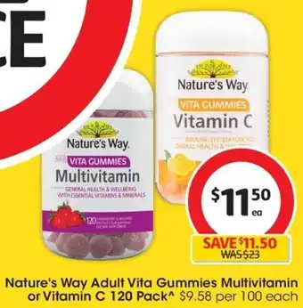 Coles Nature's Way Adult Vita Gummies Multivitamin or Vitamin C 120 Pack^ $9.58 per 100 each offer