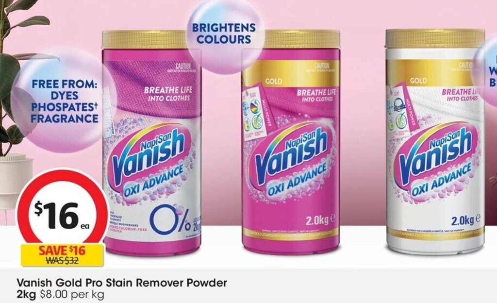 Vanish Gold Pro Stain Remover Powder 2kg offer at Coles