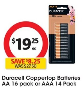 Coles Duracell Coppertop Batteries AA 16 pack or AAA 14 Pack offer