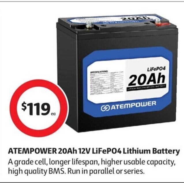 ATEMPOWER 20Ah 12V LiFePO4 Lithium Battery A grade cell, longer