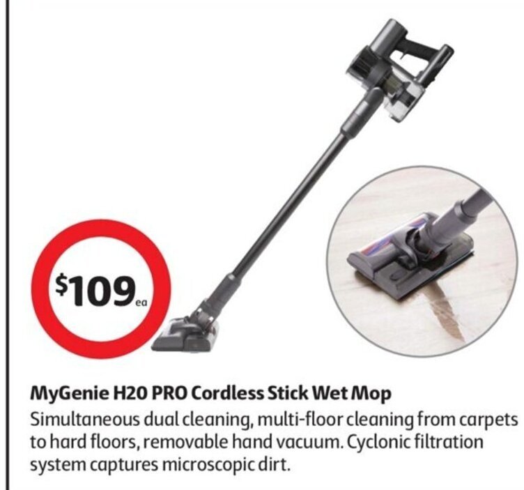 MyGenie H20 PRO Cordless Stick Wet Mop Simultaneous dual cleaning