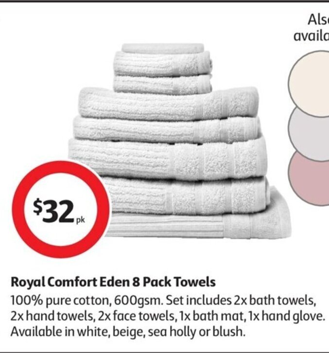 Royal Comfort Eden 8 Pack Towels offer at Coles