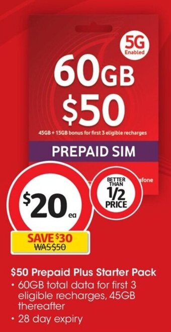 Coles $50 Prepaid Plus Starter Pack offer