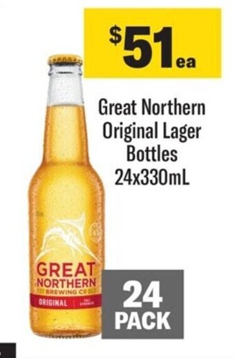 Coles Great Northern Original Lager Bottles 24x330mL offer
