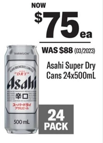 Coles Asahi Super Dry Cans 24x500mL offer