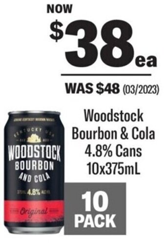 Coles Woodstock Bourbon & Cola 4.8% Cans 10x375mL offer