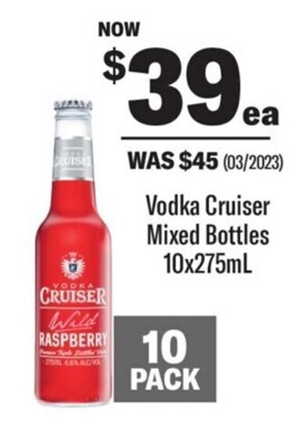 Coles Vodka Cruiser Mixed Bottles 10x275mL offer