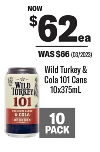 Coles Wild Turkey & Cola 101 Cans 10x375mL offer