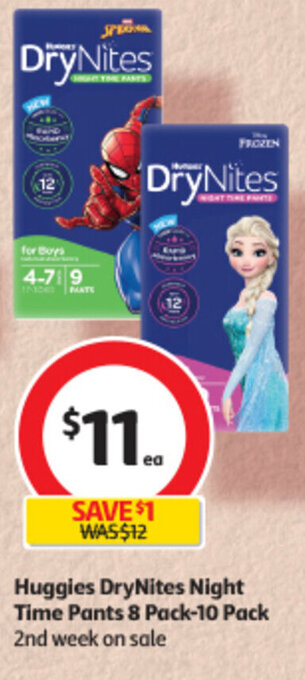 Coles Huggies DryNites Night Time Pants 8 Pack-10 Pack 2nd week on sale offer