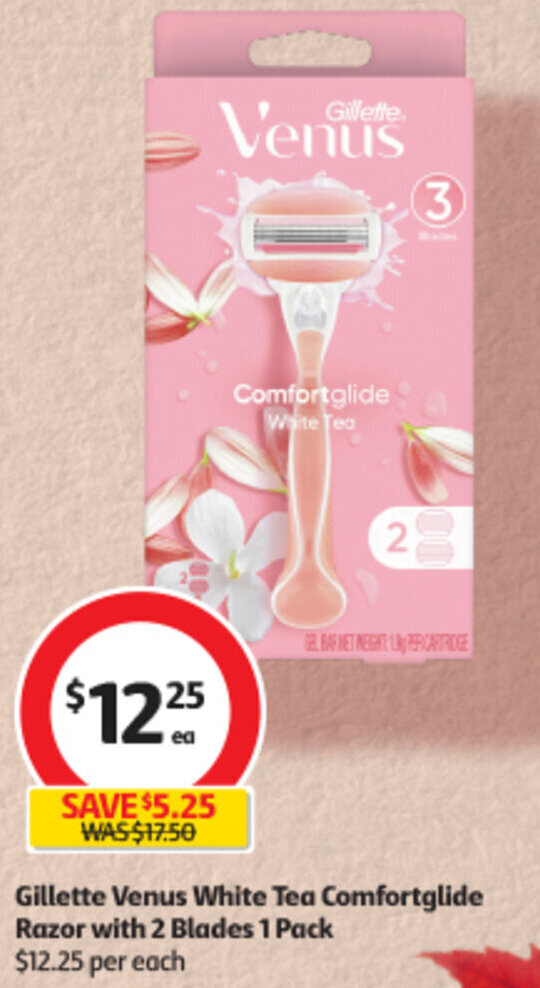 Gillette Venus White Tea Comfortglide Razor with 2 Blades 1 Pack offer at Coles
