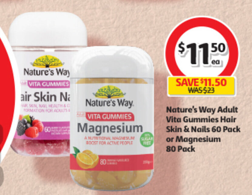 Nature's Way Adult Vita Gummies Hair Skin & Nails 60 Pack or Magnesium