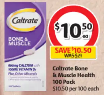 Coles Caltrate Bone & Muscle Health 100 Pack $10.50 per 100 each offer