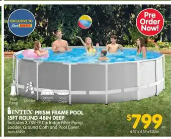 Clark Rubber Intex Prism Frame Pool 15Ft Round 48in Deep offer