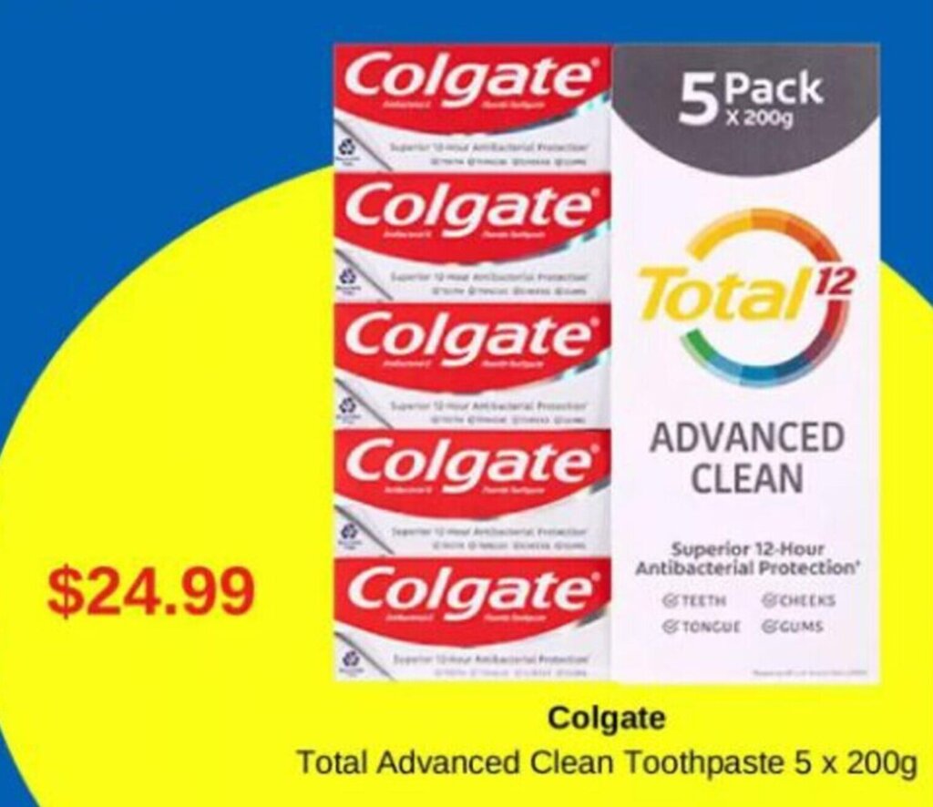 Colgate Total Advanced Clean Toothpaste 5 x 200g offer at Costco