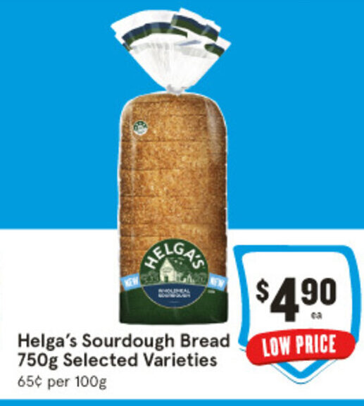 Helga's Sourdough Bread LOW PRICE 750g Selected Varieties offer at IGA