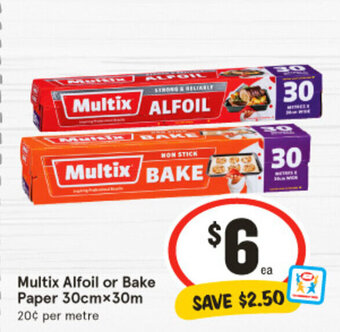 IGA Multix Alfoil or Bake Paper 30cmx30m 20¢ per metre offer