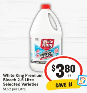 IGA White King Premium Bleach 2.5 Litre Selected Varieties 1 $1.52 per Litre offer