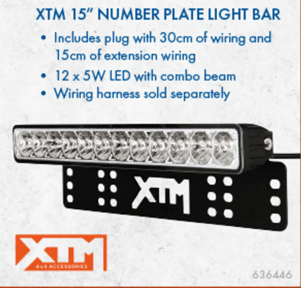 XTM 15" NUMBER PLATE LIGHT BAR Includes plug with 30cm of wiring and