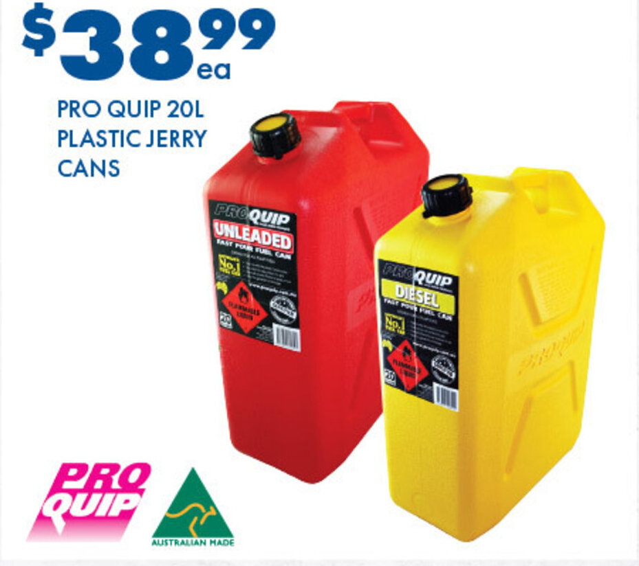PRO QUIP 20L PLASTIC JERRY CANS offer at BCF