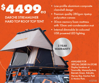 BCF DARCHE STREAMLINER HARD TOP ROOF TOP TENT offer