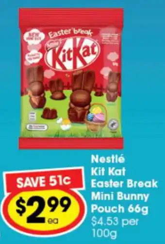 Ritchies Nestle Kit Kat Easter Break Mini Bunny Pouch 66g offer