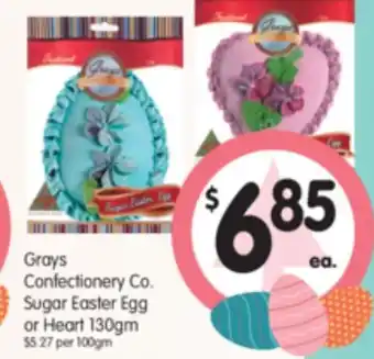 Spar Grays Confectionery Co. Sugar Easter Egg or Heart 130g offer