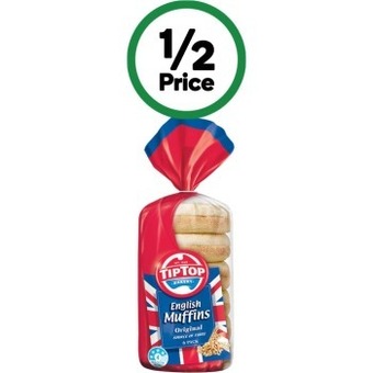 Woolworths Tip top english muffin varieties pk 6 offer