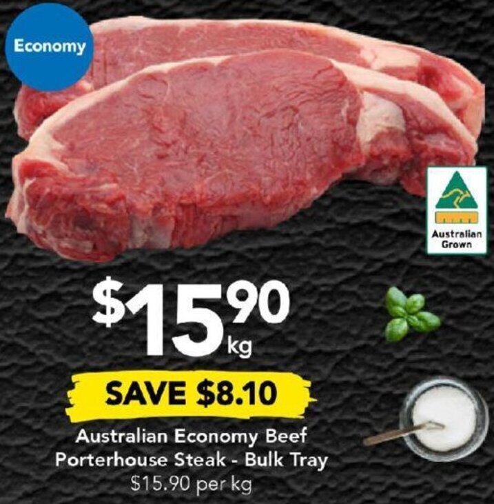 Australian Economy Beef Porterhouse Steak Bulk Tray offer at Drakes