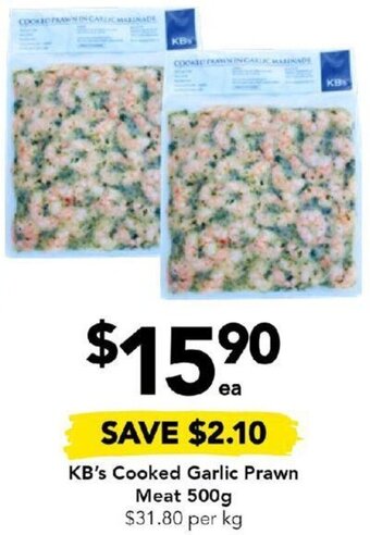 Drakes KB's Cooked Garlic Prawn Meat 500g offer