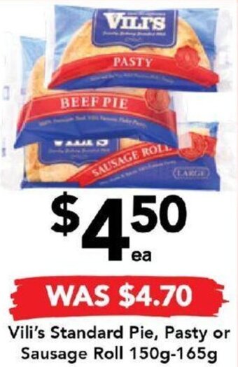 Drakes Vili's Standard Pie, Pasty or Sausage Roll 150g-165g offer